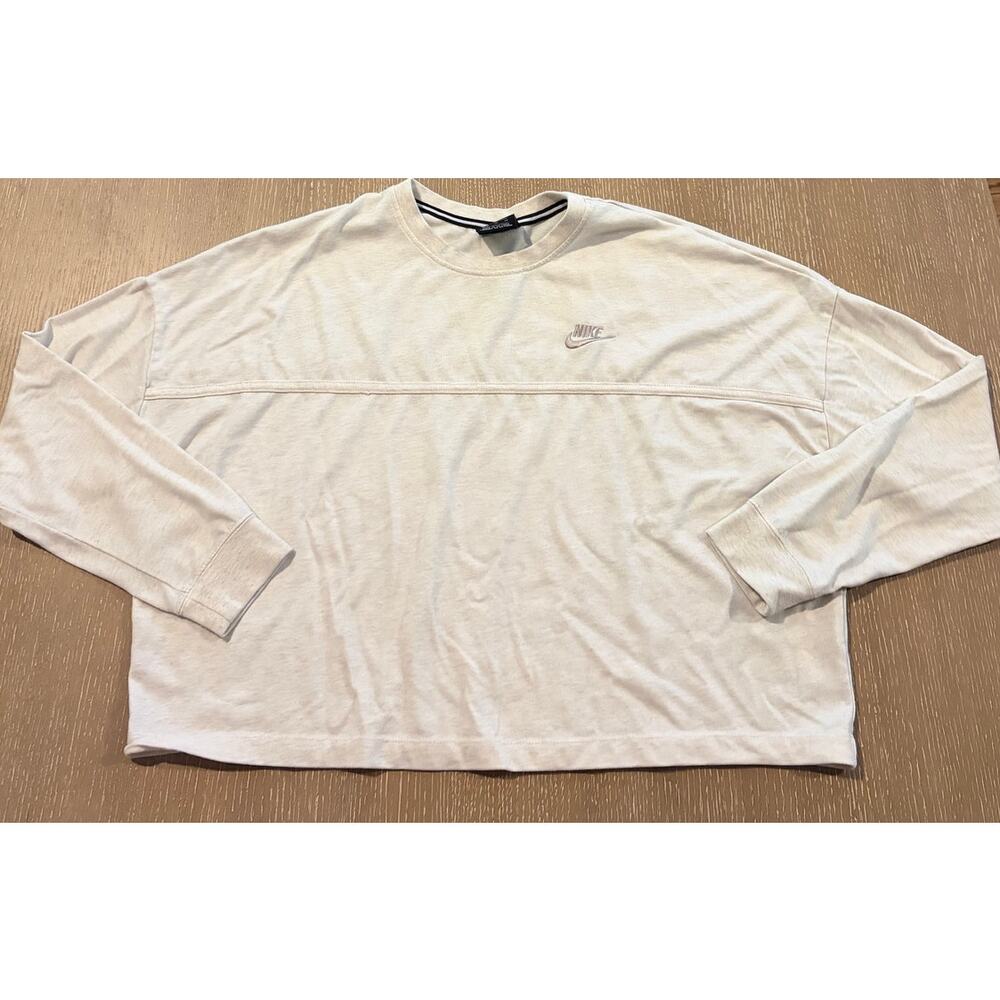 Nike Womens Long Sleeve Crop T Shirt White XL Crew Neck‎ Cotton Blend